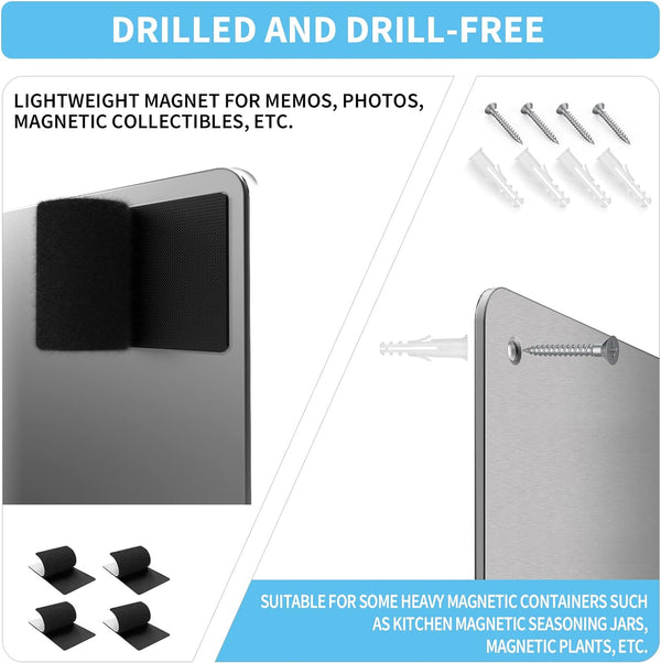 17.7" x 11.8" 2 Pack Stainless Steel Magnetic Board - Magnet Bulletin Board to Display Magnetic Letters Numbers Animal, Poetry, Spice Jars, Notes,
