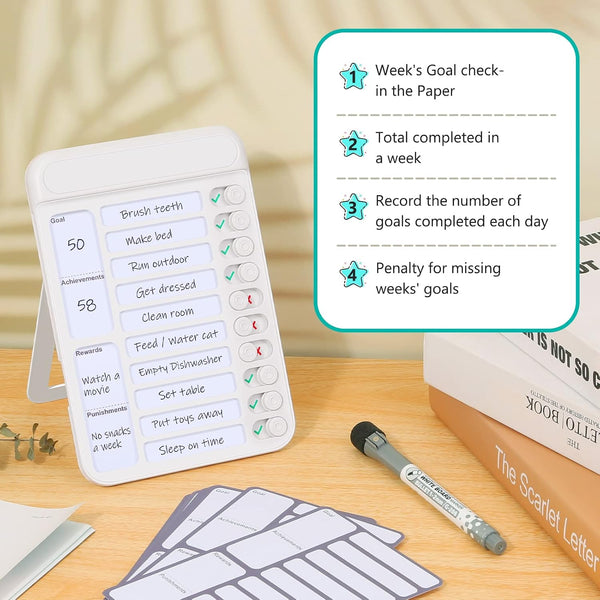 2Pcs Chore Chart for Kids to Do List Checklist Board Detachable Message Slider Schedule Planning Boards with 30Pcs Blank Checklist 4Pcs Cardstock