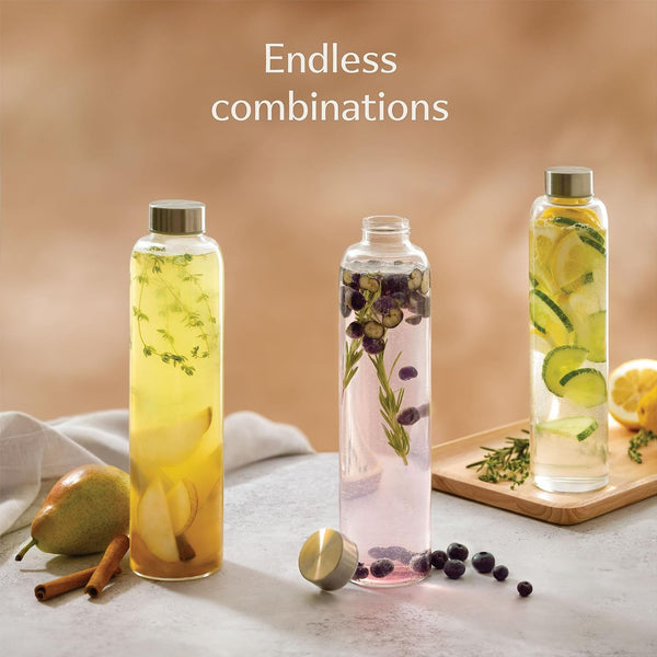 Cosumy Glass Water Bottle 25oz with Felt Sleeve - Borosilicate Glass - Leakproof Lid - BPA Free - Ideal for Work, Travel & Gym (Beige)
