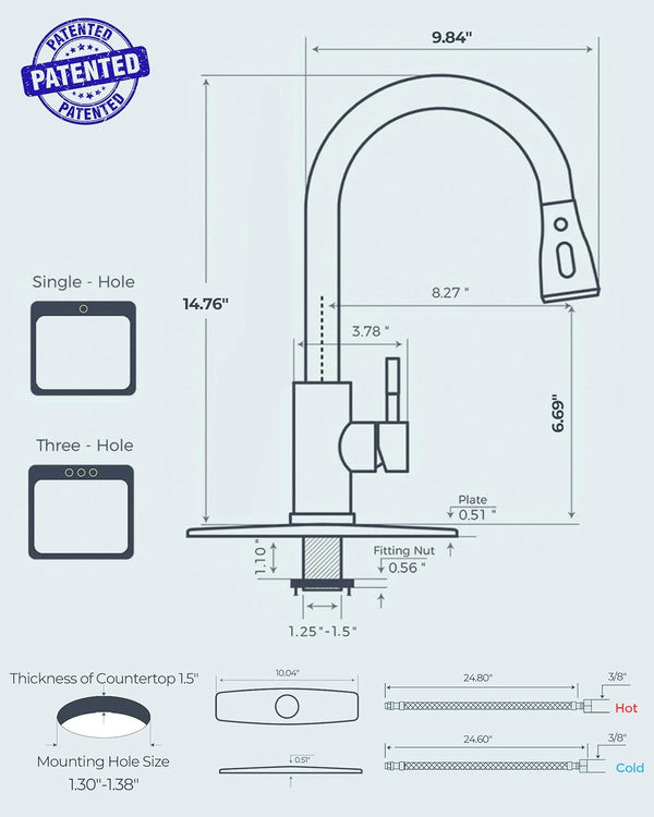 FORIOUS Kitchen Faucets with Pull Down Sprayer, Brushed Nickel, High Arc Single Handle Classic Stainless Steel Sink Faucet 1 or 3 Hole, Suitable