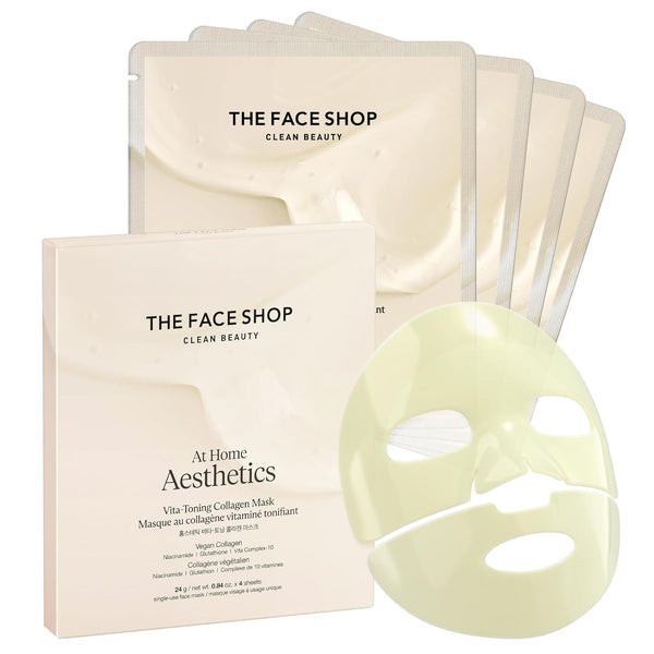 THE FACE SHOP Vita-Toning Vegan Collagen Face Mask, Korean Glass Skin Essential, Hydrogel Mask for Moisturizing & Skin Elasticity, Improves Uneven