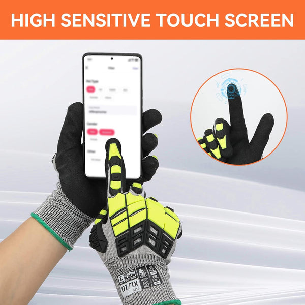 2 Pairs Safety Work Gloves,Impact Gloves for Men Women,Cut Resistant Non-Slip Heavy Duty Gloves with Nitrile Grip,Touch Screen Glove with Impact