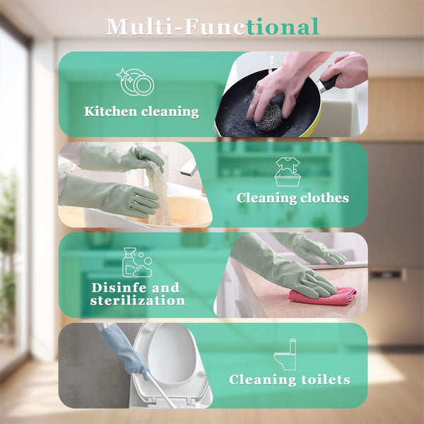 URSMART Reusable Household Gloves - Waterproof Rubber Latex Cleaning Laundry Gloves Dishwashing Gloves for Kitchen Dish Washing Laundry Cleaning