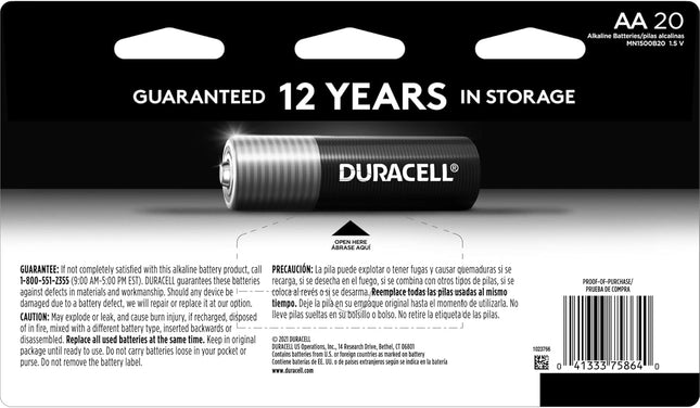 Duracell Coppertop AA Batteries with Power Boost Ingredients, 20 Count Pack Doub