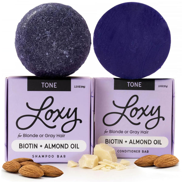 Naturel Toning Purple Shampoo and Conditioner Bar Set with Biotin for Blonde or Grey Hair, Shampoo Bar and Conditioner Bar for Blonde or Grey