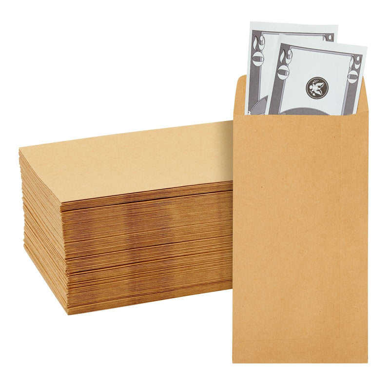 Juvale Money Envelopes for Cash - 100 Pack #7 Small Brown 3.5 x 6.5 in - Sturdy 130 GSM Paper & Secure Gum Adhesive Closure - For Cash Envelopes