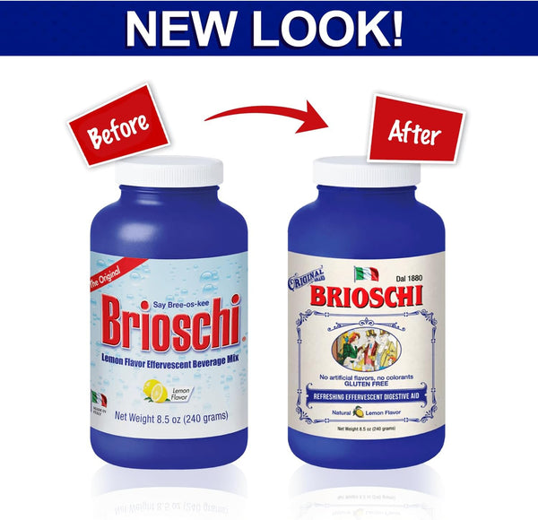 Brioschi Italian Lemon Flavored Effervescent Heartburn, Upset Stomach, Acid Indigestion, 8.5 Oz Bottle (Pack of 2)