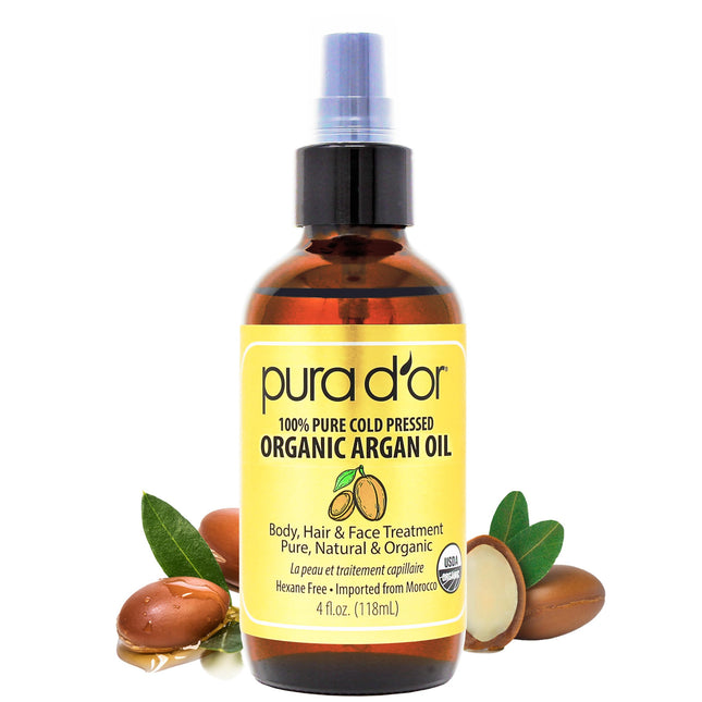 PURA D'OR 4 Oz ORGANIC Moroccan Argan Oil - USDA Certified 100% Pure & Cold Pres