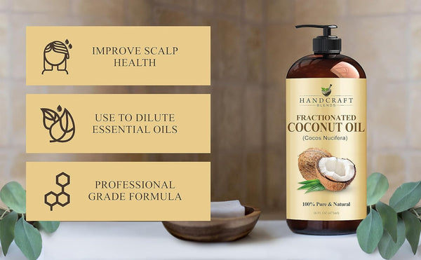 Handcraft Blends Fractionated Coconut Oil - 16 Fl Oz - 100% Pure and Natural - Premium Grade Carrier Oil for Skin, Hair and Body - Massage - Hair
