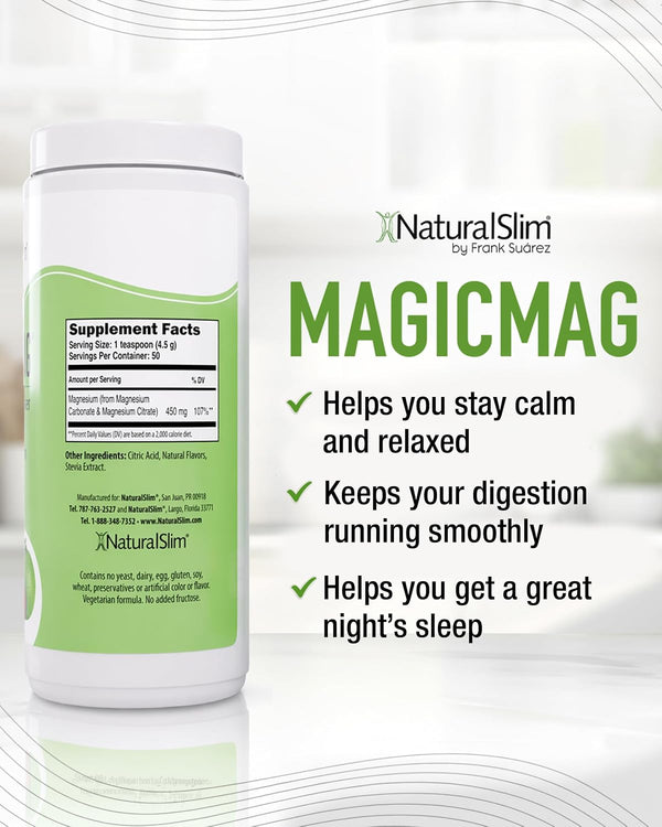 NaturalSlim MagicMag Magnesium Citrate Powder for Stress, Constipation, Muscle & Heart Health, Better Rest & Digestive Support, Magnesium