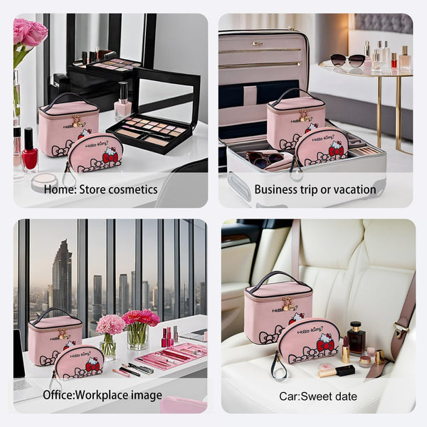 AmBealla Travel Makeup Bag Large Cosmetic Bags with Brush Holder,Pink Waterproof 2PCS Portable Cosmetic Case for Women,Toiletry Storage Bag for