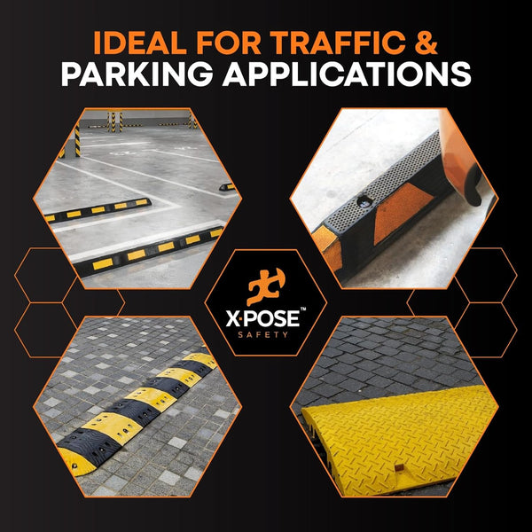 Rebar Stakes - 14 Inch Metal Spikes for Asphalt 1/2 Inch Diameter - 4 Pack Ground Stakes Heavy Duty for Speed Bump, Wheel Stop - Threaded
