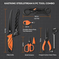 Kastking Steelstream 6Pc Fishing Tool Kit - Corrosion Resistant Fishing Pliers with Lanyard, Fillet Knife, Floating Fish Lip Gripper, Fishing