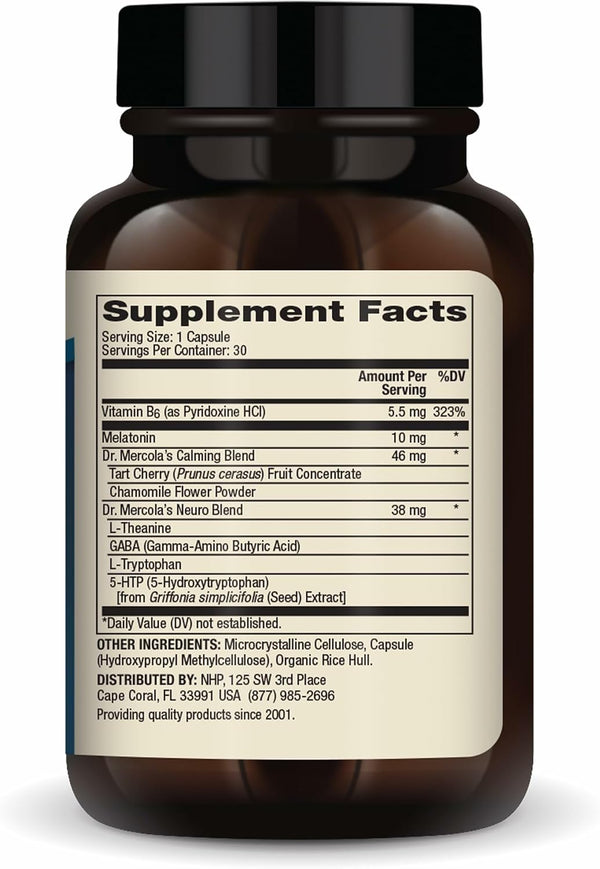 Dr. Mercola Sleep Support with Melatonin, 10 mg Melatonin Per Serving, 30 Servings (30 Capsules), Dietary Supplement, Supports Healthy Sleep and