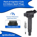 QDVX Ignition Coil and Spark Plugs - Pack of 4 - UF333 Compatible with 2.4L 02-11 Toyota Camry, 01-08 Rav4, 02-06 Solara, 01-07 Highlander, 09-10