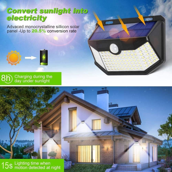 HMCITY Solar Lights Outdoor 120 LED with 3 Lighting Modes, Motion Sensor Wall Lights,IP65 Waterproof Solar Powered for Garden Patio Yard (Back