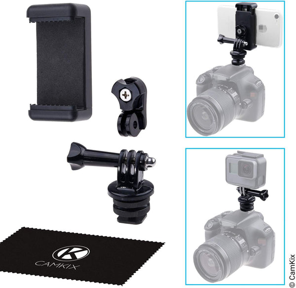 Camkix Hot Shoe Mount Adapter Kit Compatible with Phone, Action Cam to the Flash Mount of Your DSLR Camera - Record Your Photo Shoot or Use Phone