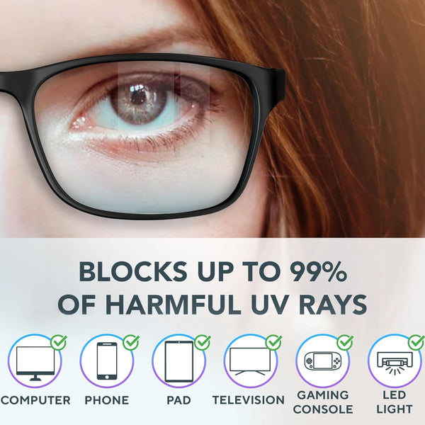 Stylish Blue Light Blocking Glasses for Women or Men - Ease Computer and Digital Eye Strain, Dry Eyes, Headaches and Blurry Vision - Instantly