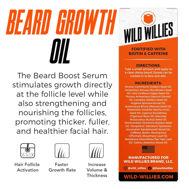 Wild Willies Beard Growth Serum for Men - Natural Beard Serum with Biotin, Caffe