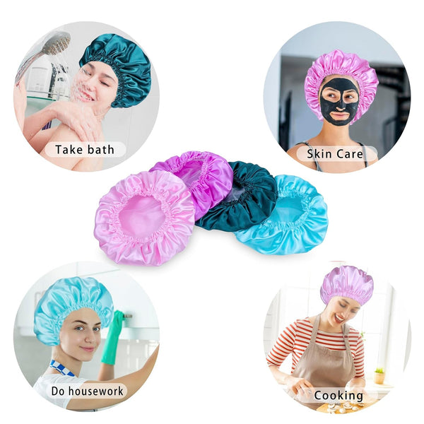 Shower Caps for Women, 4 PCS Reusable Waterproof Bath Cap Solid Color