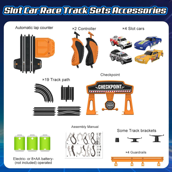 Slot Car Race Track Sets for Boys, Race Car Track with 2 High-Speed Slot Cars, Battery or Electric Car Track, Dual Racing Game Lap Counter Track