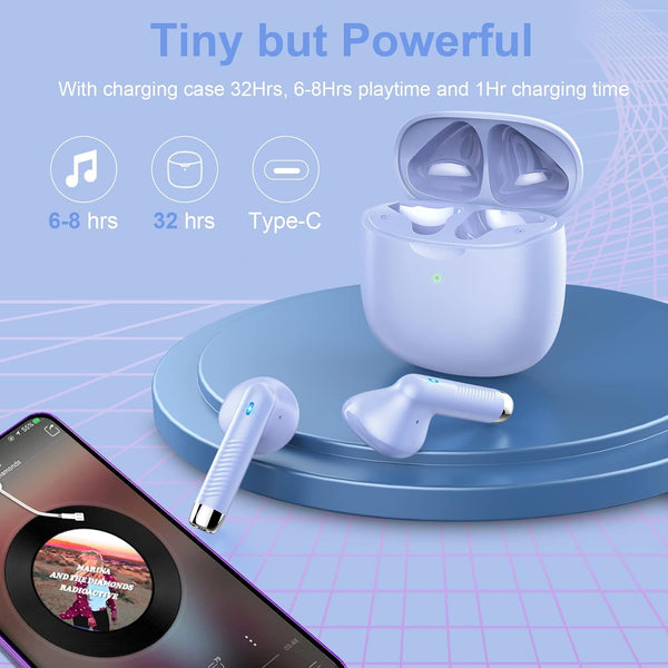 Jxrev Wireless Earbuds, Bluetooth 5.3 Headphones in Ear with Noise Cancelling Mic, Earbuds Stereo Bass, IP7 Waterproof Sports Earphones, 32H