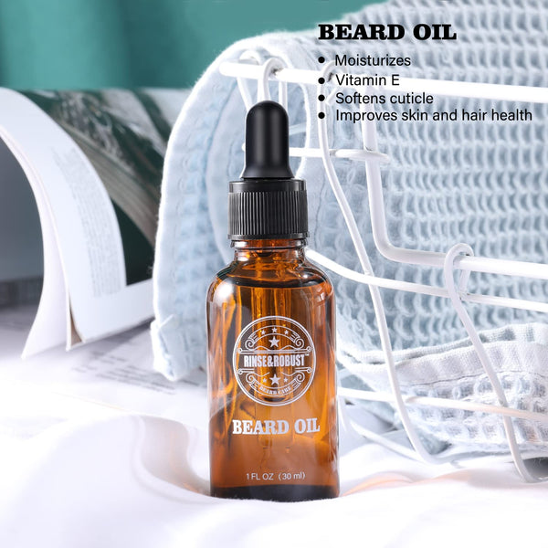 Rinse & Robust Beard Wash, Fathers Day Dad Gift, Beard Conditioner, Beard Oil, Beard Balm Gift Set - Sandalwood Fragrance, Natural, Gluten Free