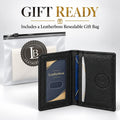 Leatherboss Genuine Leather Small Slim Bifold Wallet | Credit, Debit, ID Card Holder | Compact & Stylish with Clear ID Windows | Gift for Men, Black