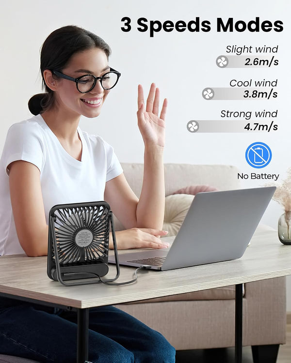 Koonie USB Desk Fan, Strong Wind Ultra Quiet Small Mini Fan, Black 5 inch Mini Black