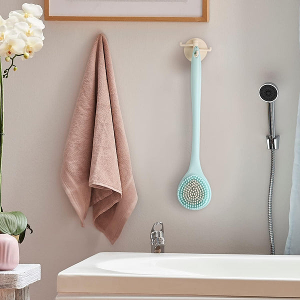 BEDELITE Back Scrubber for Shower, Long Handle 16.4 Inches, Blue, 1 Pack | Soft Back Brush for Shower, Exfoliating Scrubber, Non-Slip Curved Long