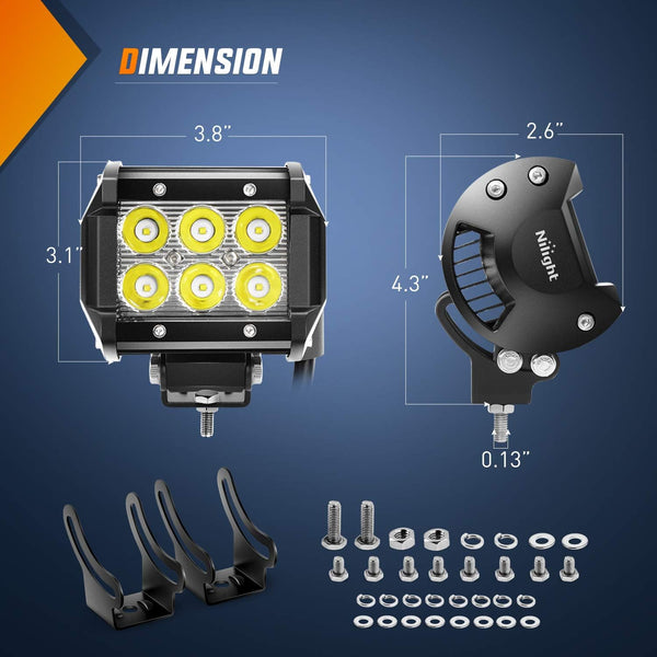 Nilight LED Pods 4PCS 18W 1260Lm Spot LED Light Bar Driving Fog Light off Road Lights Work Light 24V 12V for Motorcycles Van Camper Wagon Car