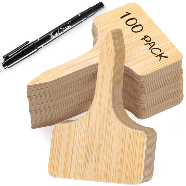 VITEVER 100Pcs Plant Labels, T-Type Plastic Tags with Marker Pen, Waterproof Garden Signs for Outdoor Plants (3.9â X 2