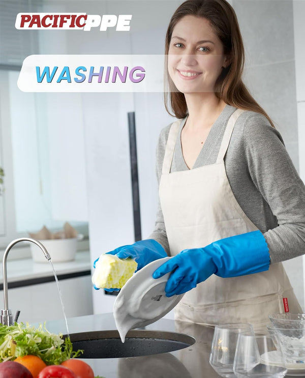 PACIFIC PPE 2 Pairs Dishwashing Cleaning Gloves with Latex Free, Cotton Lining, Kitchen Gloves (Purple+Blue, Medium)