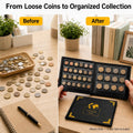 300-Pocket Coin Collection Album for Coins up to 38mm | PU Leather, 240 Small and 60 Large Pockets, Clear Anti-Drop Sleeves for Coin Collectors,