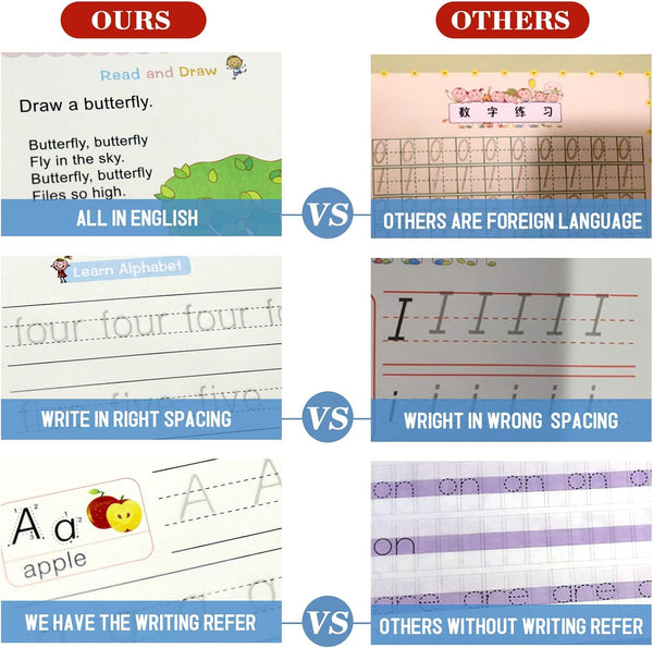 5 PCS Grooved Writing Books for Kids Children Reusable Magic Practice Copy Book Writing Workbook Magic Ink Copy Books for Preschool Tracing Letter
