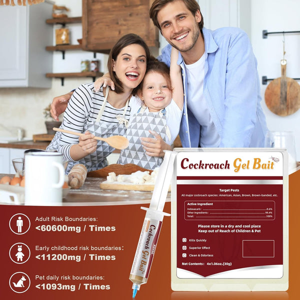 Indoor & Outdoor Cockroach Gel Bait - 4 Tubes, Ready-to-Use Cockroach Control