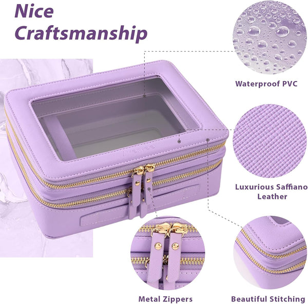 Aveniee Clear Makeup Bags, Double Layer Cosmetic Bags with a Separate Brush Compartment, Large Travel Toiletry Bag Train Case for Women, Travel