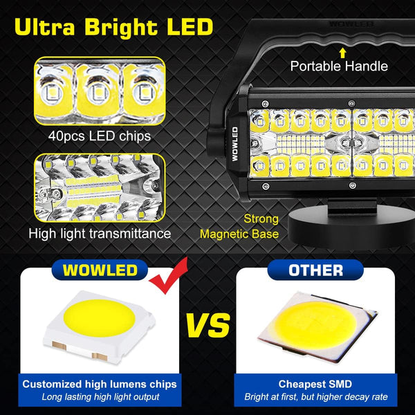 WFPOWER Portable LED Work Light with Magnetic Base, 120W Super Bright Waterproof Flood & Spot Lights Job Site Lighting Fog Lights for SUV Boat Bar