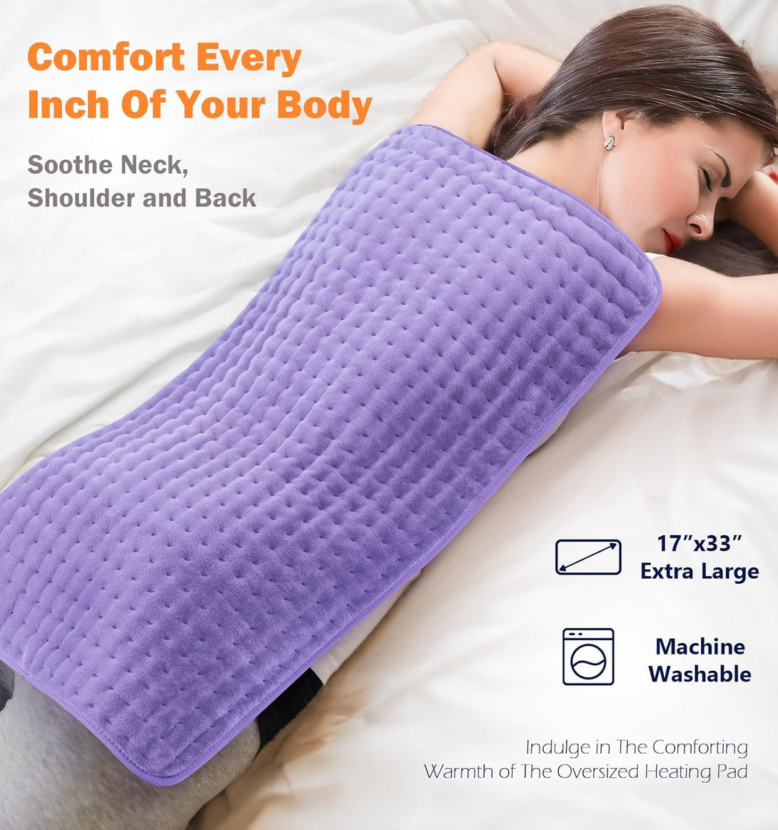 17"X33" Heating Pad for Back Pain Relief, Electric Heating Pads for Neck/Shoulder/Muscle Pain, Auto Off, 6 Heat Settings - Mothers Day Valentine Day Christmas Gifts for Women Mom Sister Wife Grandma