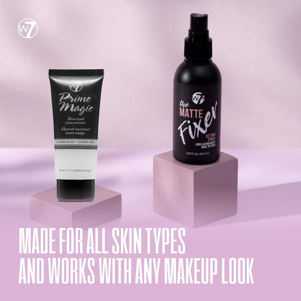 W7 Prime Magic & the Fixer Matte Set - Makeup Primer & Setting Spray Duo for a Smooth, Matte Finish - Pore Minimizer & Shine Control -