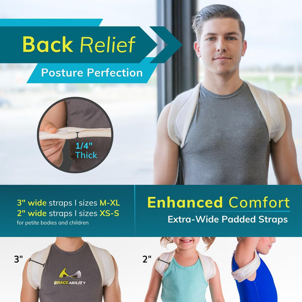 BraceAbility Clavicle Support Brace - Figure 8 Upper Back Brace Posture Corrector for Women and Men, Shoulder Straightener, Kyphosis Relief, Sling