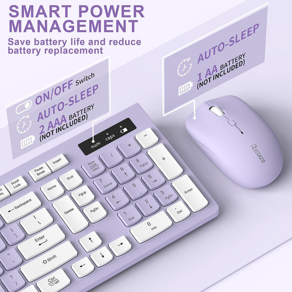 Wireless Keyboard and Mouse Combo Silent for Office and Home(Purple)