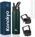 22Oz Stainless Steel Bottles with 3 Lids Sport Insulated Water Bottle,Army Green