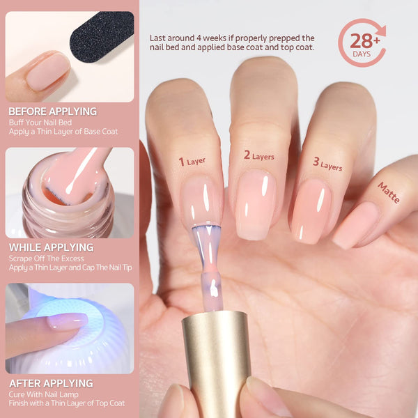 GAOY Milky White Jelly Nude Gel Nail Polish Set, 6 Transparent Colors Sheer Pink Orange Soak off UV Light Cure Gel Polish Kit for Salon and Nail