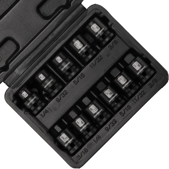 MIXPOWER 11 Pieces 3/8-Inch Drive Pipe Plug Socket Set, SAE, CR-MO, Tapered Male Square Drive, Chamfered Female Square D