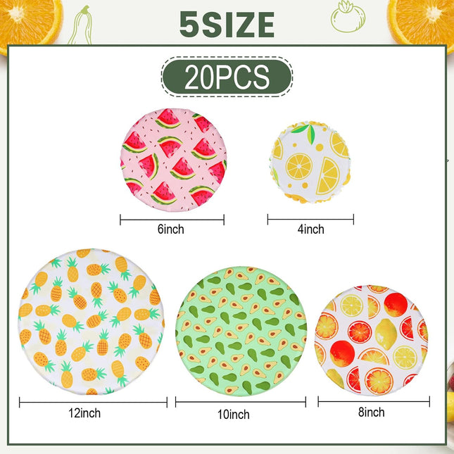 20 Pieces Summer Style Bowl Covers Reusable Fabric Stretch Cloth Covers Storage Elastic Dish Container Lids for Bowls Fr