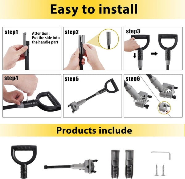 Universal Snow Shovel Handle, Back Saver Handle Attachment for Snow Shovel, Ergonomic Elasticity Handle Extension Universal Fit for Shovels Rakes,