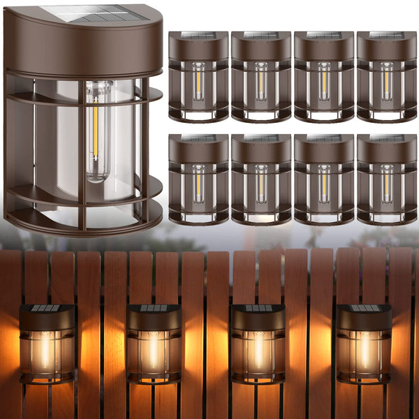 Solar Fence Lights, 8 Pack Deck Light Waterproof Solar Outdoor Lights for Garden Fence Post Backyard Decor, Brown
