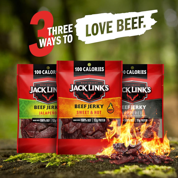 Jack Link's Bold Beef Jerky Variety Pack - Sweet & Hot, Jalapeño & Peppered - (15 Pack) 1.25 oz Bags - Ready to Eat Real Meat Protein Snacks -