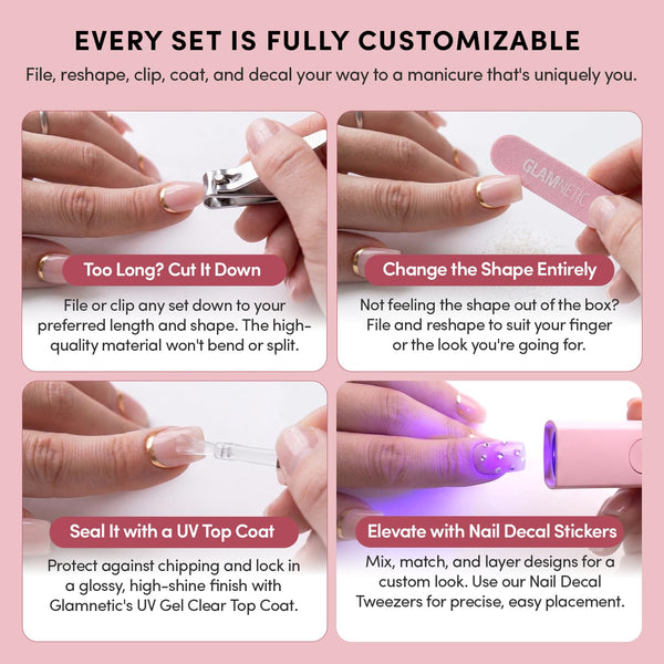 Glamnetic Press On Nails - French Peach | Super Short Round Fake Nails with Pastel Peach French Tips and Glossy Finish, Salon Quality | 15 Sizes -